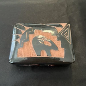 Vintage Porzellan Navajo Indianer signiert Schmuck verziert Schatulle - Bild 1 von 15