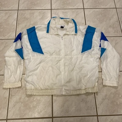 De Colección Neiman Marcus Nylon Cortavientos Para Hombre XL Cremallera Completa Blanco Azul Chaqueta Años 90 Foto 1 de 4