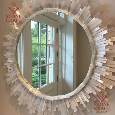 30" Round Selenite Mirror, Selenite Room Mirror, Bathroom Wall Mirror - Image 1 of 4