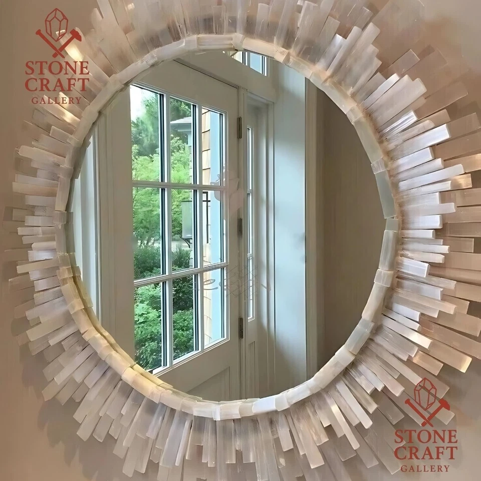 30" Round Selenite Mirror, Selenite Room Mirror, Bathroom Wall Mirror - Image 1 of 4
