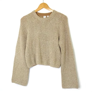 GAP Cropped Crewneck Sweater Womens size Small Ribbed Knit Beige Sparkle - Bild 1 von 7