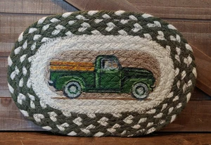 Farm LKW Tischset klein 11" oval 100% natürlich geflochten Jute grün LKW Untersetzer - Bild 1 von 2