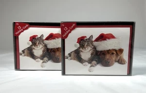 American Greetings Christmas Dog & Cat Glitter Accent Hats Cards - Picture 1 of 4