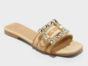 Women's Kelsey Rhinestone Buckle Slide Sandals - A New Day Size 9 - Picture 1 of 8