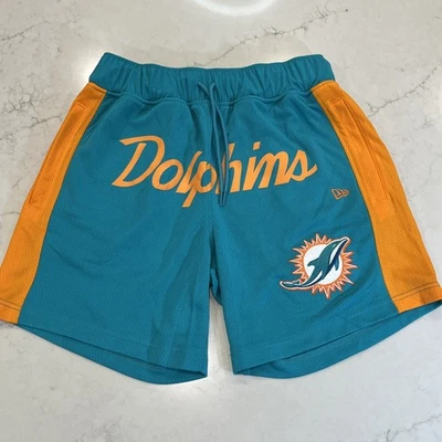Pantalones Cortos New Era Miami Dolphins Para Hombres Pequeños de Malla Naranja Aqua NFL Equipo Bolsillos Foto 1 de 4