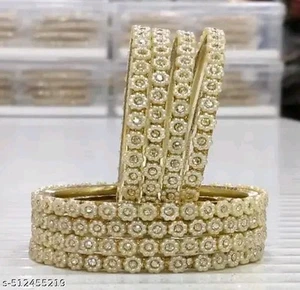 Antique Pearl Ring Trendy Bangle Designer Beautiful Kundan Set (8Pcs) - Picture 1 of 2