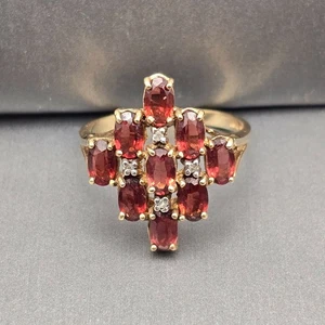 10K Yellow Gold Garnet & Diamond Ring Size 7 Signed CI 9 Oval Gemstones 3.03g - Picture 1 of 12
