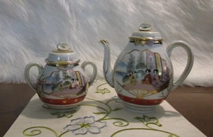 JAPANESE KUTANI EGGSHELL PORCELAIN Teapot & Sugar Bowl - Picture 1 of 12