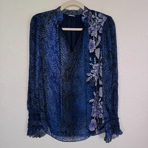 Elie Tahari Top Womens Small Snakeskin Floral Textured Flowy Blouse Silk Blend - Picture 1 of 14