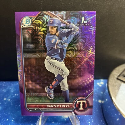 2022 Bowman Chrome 1st Purple Mojo Refractor Danyer Cueva #BCP173 Rangers /250 - Image 1 of 3