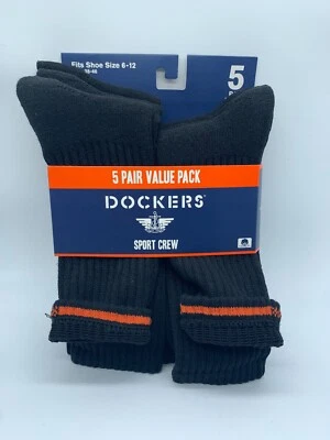 NEW 5 PAIR PACK DOCKERS SMART 360 FLEX MENS SPORT CREW SOCKS BLACK SIZE 6-12  - Image 1 of 3
