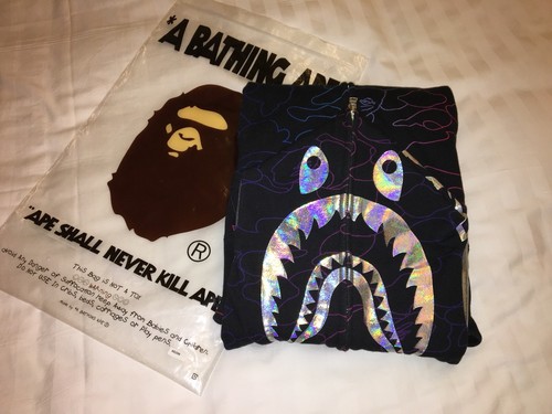 A BATHING APE (BAPE) Felpa con cappuccio mimetica squalo Bape Pencil al neon media nuovissima DEADSTOCK!!!!