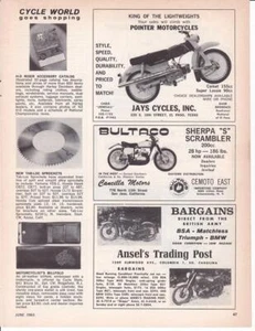 1963 Pointer Motorcycle Print-Ad & Bultaco Sherpa Scrambler & British Army Bikes - Picture 1 of 1