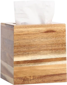 Tissue Box Cover, Acacia Wood Tissue Box Cover Square, Rustic Tissue Box Holder - Picture 1 of 12