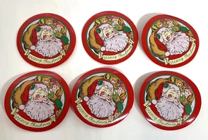 Vintage Set of 6 Vinyl Coasters Red Santa Clause Retro Christmas Holiday Decor - Picture 1 of 5