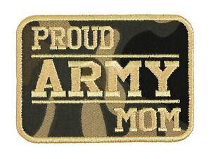 Proud Army Mom Embroidered Patch Green Camo Twill/Gold Iron-On Sew-On Jacket Hat