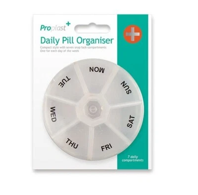 ROUND 7 DAY PILL ORGANISER Small Weekly Daily Medication Vitamin Tablet Box Case