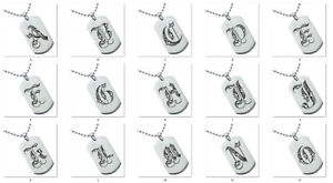 Stainless Steel Royal Monogram Letter A-Z Dog Tag Pendant Necklace Ball Chain