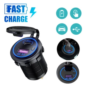12V Fast Charging Car Charger Socket QC3.0+PD Port Dual USB Power Adapter Outlet - Picture 1 of 12