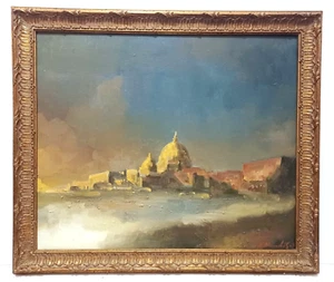 2010 LISTET RUSSIAN AMER LEO KUNDAS Sd ORIG O/C VENEDIG STADTBILD "GOLDEN DOME" - Bild 1 von 9