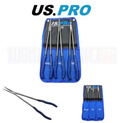 US PRO Tools Set di 3 pinze per naso extra lunghe 400 mm angolate dritte piegate 2259