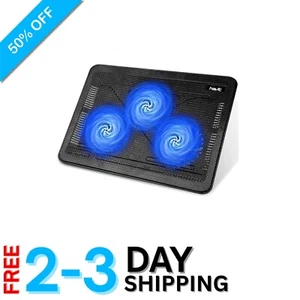 Ultra-tragbares USB-betriebenes Laptop-Kühlpad mit 3 leisen Lüftern - schwarz/blau - Bild 1 von 10