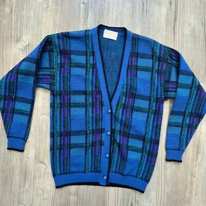 Pendleton - Women's Vintage Plaid Blue Purple Cardigan - Size Small - Picture 1 of 5