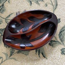 VTG Hand Carved Divided Wooden Bowl Primitive Folk Art Two Tone 13 x 9 Inch