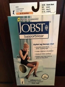 JOBST SUPPORTWEAR KNEE HIGH ULTRA SHEER 8-15 mmHg MILD COMPRESSION BLACK 4.5-6.5 - Picture 1 of 6
