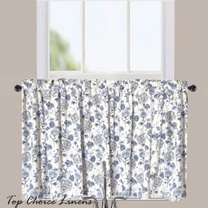 W150*H60cm Navy Blue Floral Home Caravan Kitchen Window Cotton Café Curtain - Picture 1 of 6
