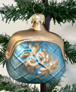 1 x Christbaumschmuck Formteil Geldbeutel Tasche Gold Blau 5298/23 - Picture 1 of 4