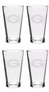 SET OF 4 - Georgia Bulldogs Pint Beer Glasses Etched Tumblers Drinkware - Picture 1 of 5