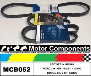 BELT SET for NISSAN PATROL GU Y61 TB48DE 4.8L PETROL 10/01>1/2012 - Picture 1 of 2