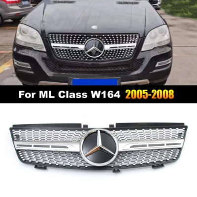 Silver Front Grille W/Emblem For Mercedes Benz W164 ML-Class ML350 ML500 2005-08 - Image 1 of 4