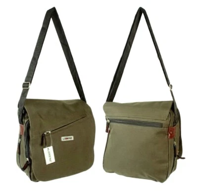 Lorenz Unisex Canvas Cross Body Travel Multi Zip Utility Bag Adjustable Strap