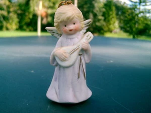 CHRISTMAS ORNAMENT ANGEL WITH LYRE MARKED "K" 3" PORCELAIN FIGURINE - Picture 1 of 4
