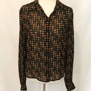 Vintage Country Road Blouse Size S Long Sleeve Shirt Black Brown Polka Dot Luxe - Picture 1 of 7