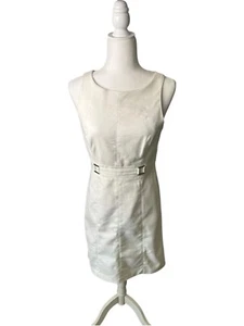 White House Black Market Dress Size 4 White Dress With Silver Tone Accents WHBM - Picture 1 of 13