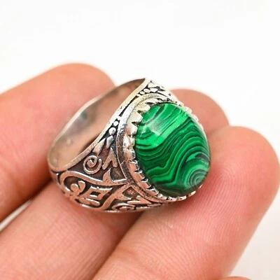 Malachite Men's Ring 925 Sterling Silver Handmade-Statement Ring All Size BJ311 - Image 1 of 3