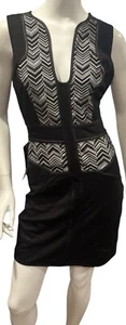 Bebe Medium Black White Chevron Sheath Lace Sectional Bodycon Mini Dress M NWT - Picture 1 of 6