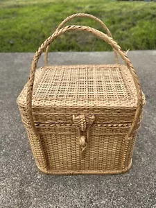 Vintage Artisan Woven Tote Basket Market Bag Small - Picture 1 of 11