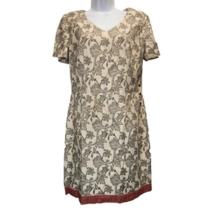 CDC Caren Desiree Co Gr. 10 elfenbein Blumen Leinen fades Kleid Karrierekleidung altes Geld - Bild 1 von 7