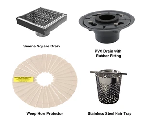 SereneDrains Square Shower Drain complete PVC kit Stainless Steel Square Design - Picture 1 of 16