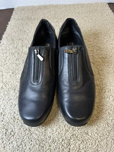 Munro American Napoli black leather round toe zip wedge loafers 8M - Picture 1 of 9
