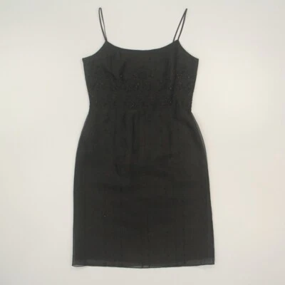 Ann Taylor Women’s Silk Slip Dress Size 4 Black Embroidery Beaded 90’s Y2K Goth - Image 1 of 4