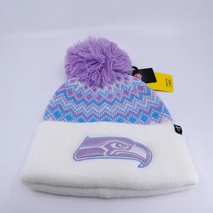 '47 Brand Seattle Seahawks Winter Hat Youth Girls White Knit Football NFL New - Picture 1 of 10