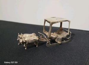 Antique 20th Century Silver Miniature Sedan Sled Pulled by 2 Oxen Portugal 32g - Picture 1 of 19