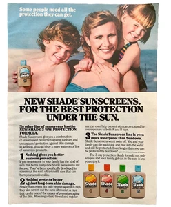 VINTAGE 1985 FULL PAGE MAGAZINE PRINT AD SHADE SUNSCREEN LOTIONS - Picture 1 of 2