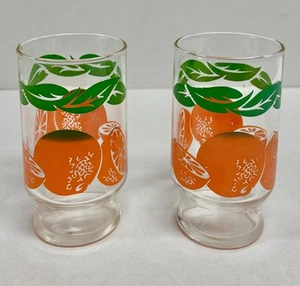 Vintage Anchor Hocking Saftgläser, 2er Set Klar Orangen Blätter Motiv 4" MCM - Bild 1 von 9