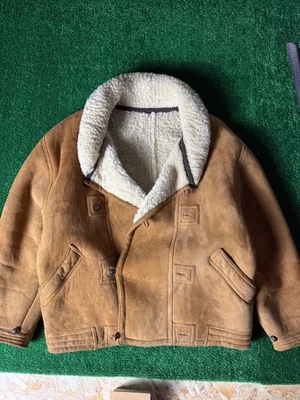 Sheepskin Vintage Shearling Real Leather Made IN Italy Bomber Jacket Men's M 48 - Image 1 of 4